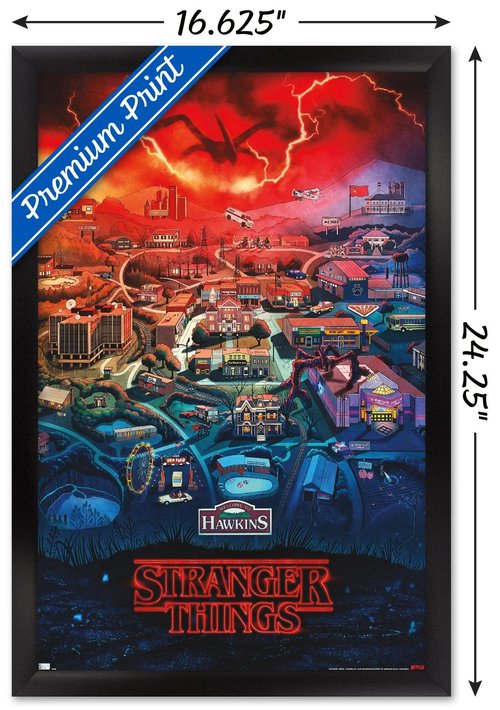 Trends International Netflix Stranger Things: Season 4 - Hawkins, Indiana Wall Poster, 14.725" x 22.375", Black Framed Version