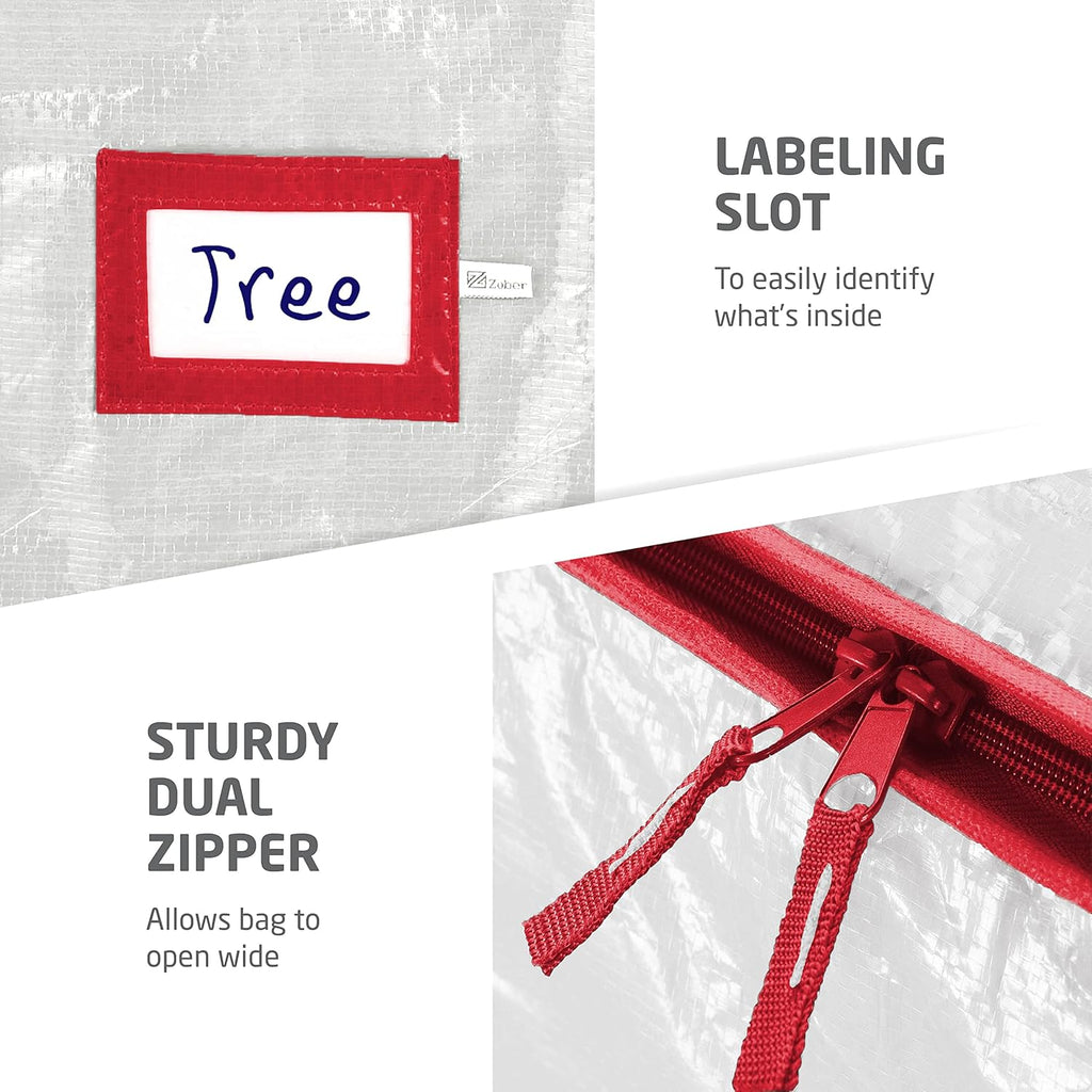 Zober Christmas Tree Storage Bag - Waterproof 9 Ft Capacity - Durable Handles & Label Slot - White
