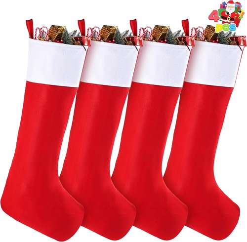 JOYIN Jumbo Christmas Stockings - 4 Pack 38" Red & White Felt Holiday Decor for Tree & Parties