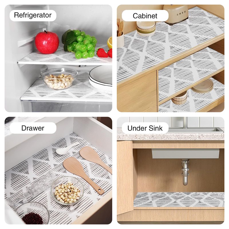 GTJ Drawer and Shelf Liner for Kitchen Cabinet,17.5IN x 10FT Non-Adhesive Cabinet Liner,Waterproof Shelf Paper Non-Slip Mats Cupboard Liner Contact Protect Dresser/Shelves/Table-Square Stripes