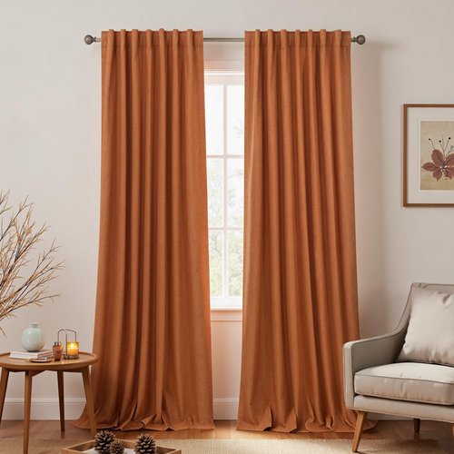 KOUFALL Burnt Orange Curtains 2 Panels Retro Linen Blackout Colorful Mid Century Modern Bohemian Curtains for Living Room Bedroom 84 Inch Long