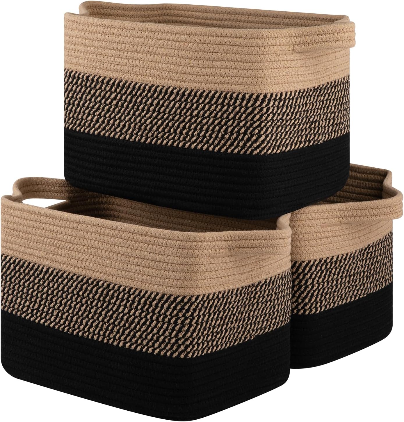 OIASKET Storage Baskets - Woven Organizing Bins for Toys & Books | Pack of 3 (Black & Brown, 13"x9.85"x8.7")