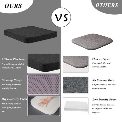 FlyGulls Square Chair Cushions 6 Pack Thick Pads with Ties Comfortable Non Slip for Indoor Dining Room and Kitchen 16" x 16" Black