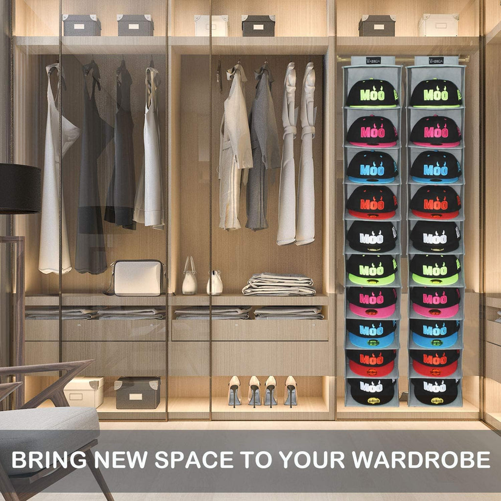 VAESIDA Hat Rack Organizer - 10 Shelf Baseball Cap Storage Solution, Gray
