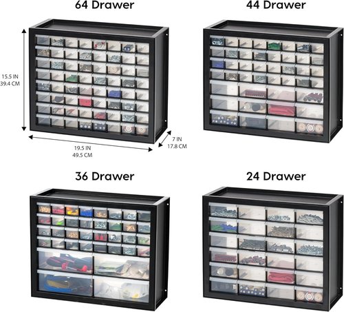 IRIS USA 44-Drawer Storage Cabinet - Stackable Organizer for Screws, Nuts, Bolts & Crafts - Black
