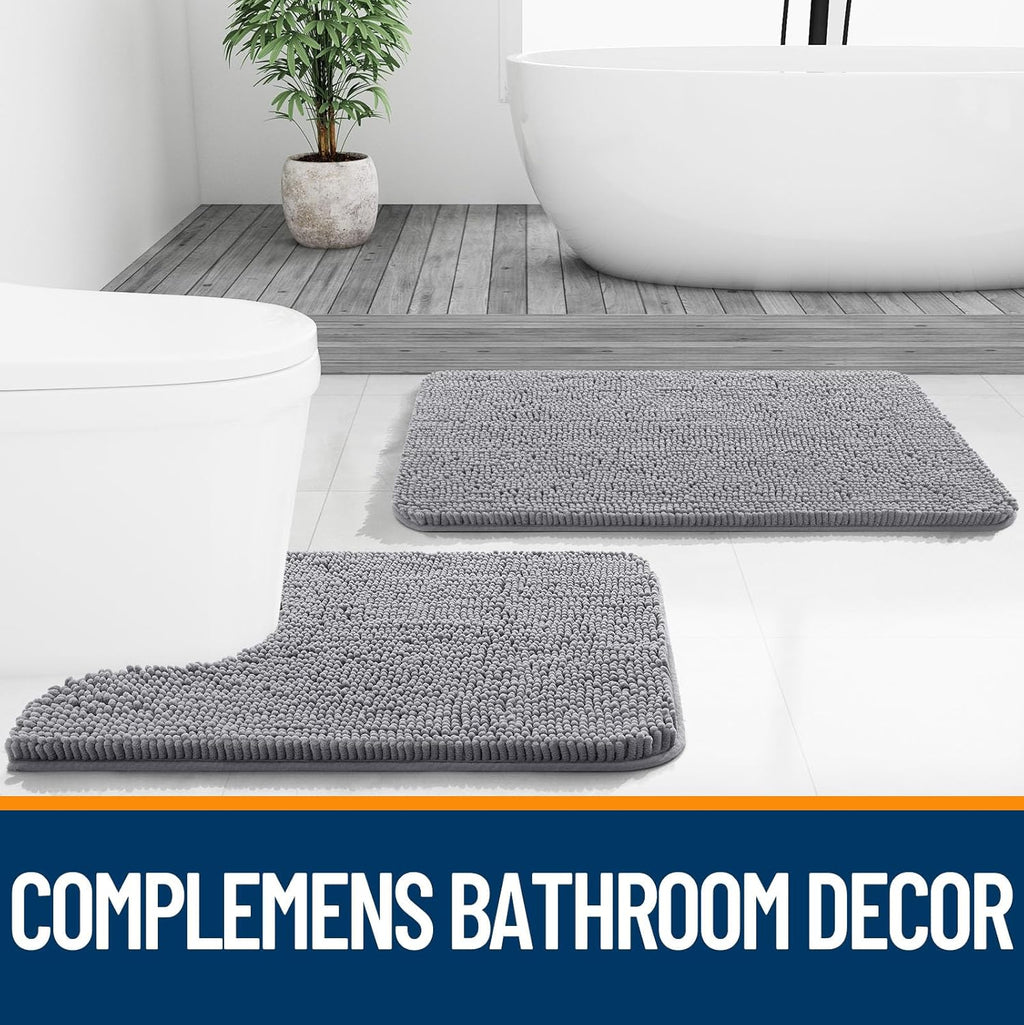 OLANLY Chenille Bath Rugs - Extra Soft & Absorbent | Quick-Dry, Machine Washable, 32x20, Grey