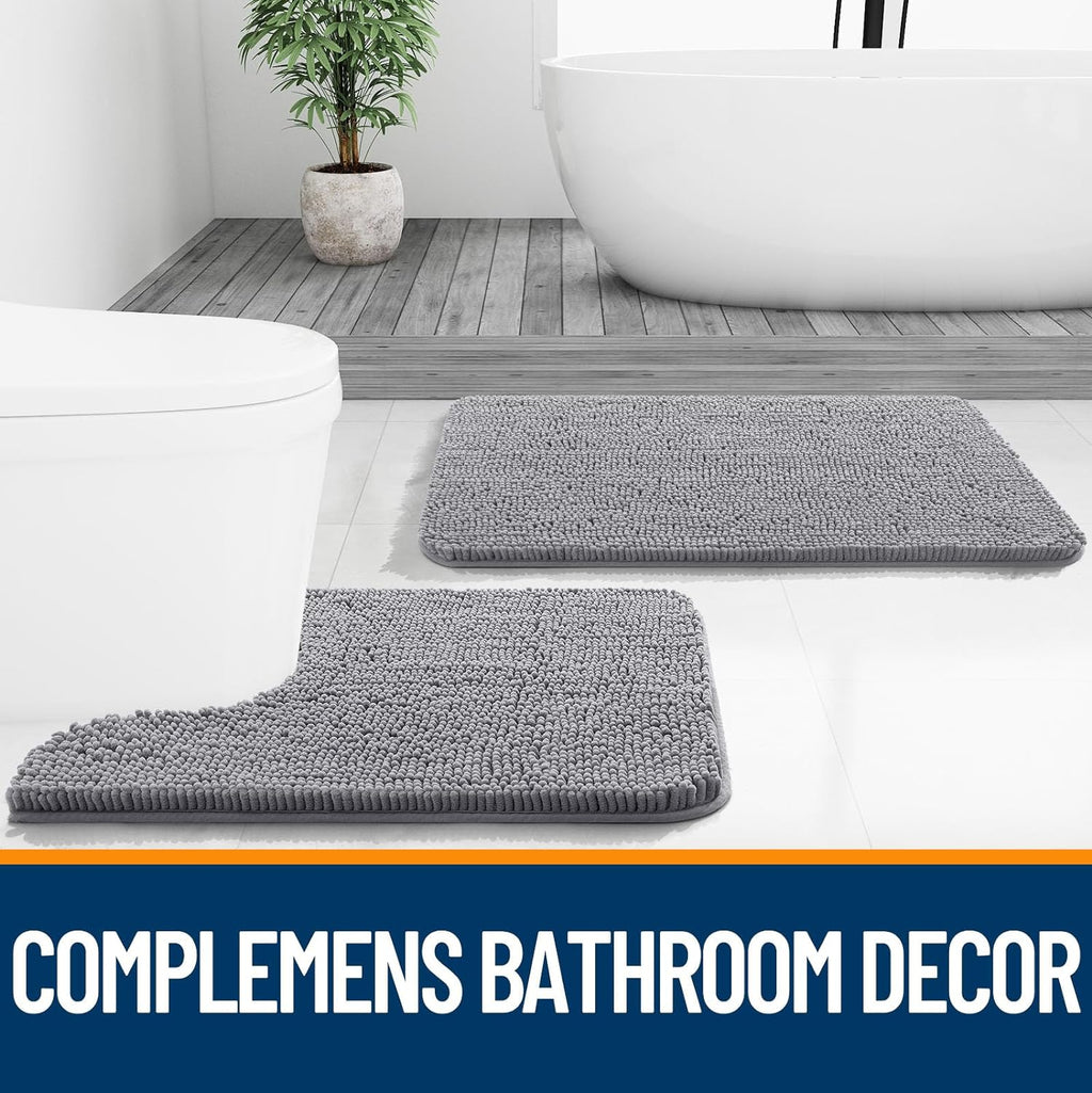 OLANLY Large Chenille Bathroom Rugs - Extra Soft & Absorbent | Quick Dry, Machine Washable, Grey 50x30