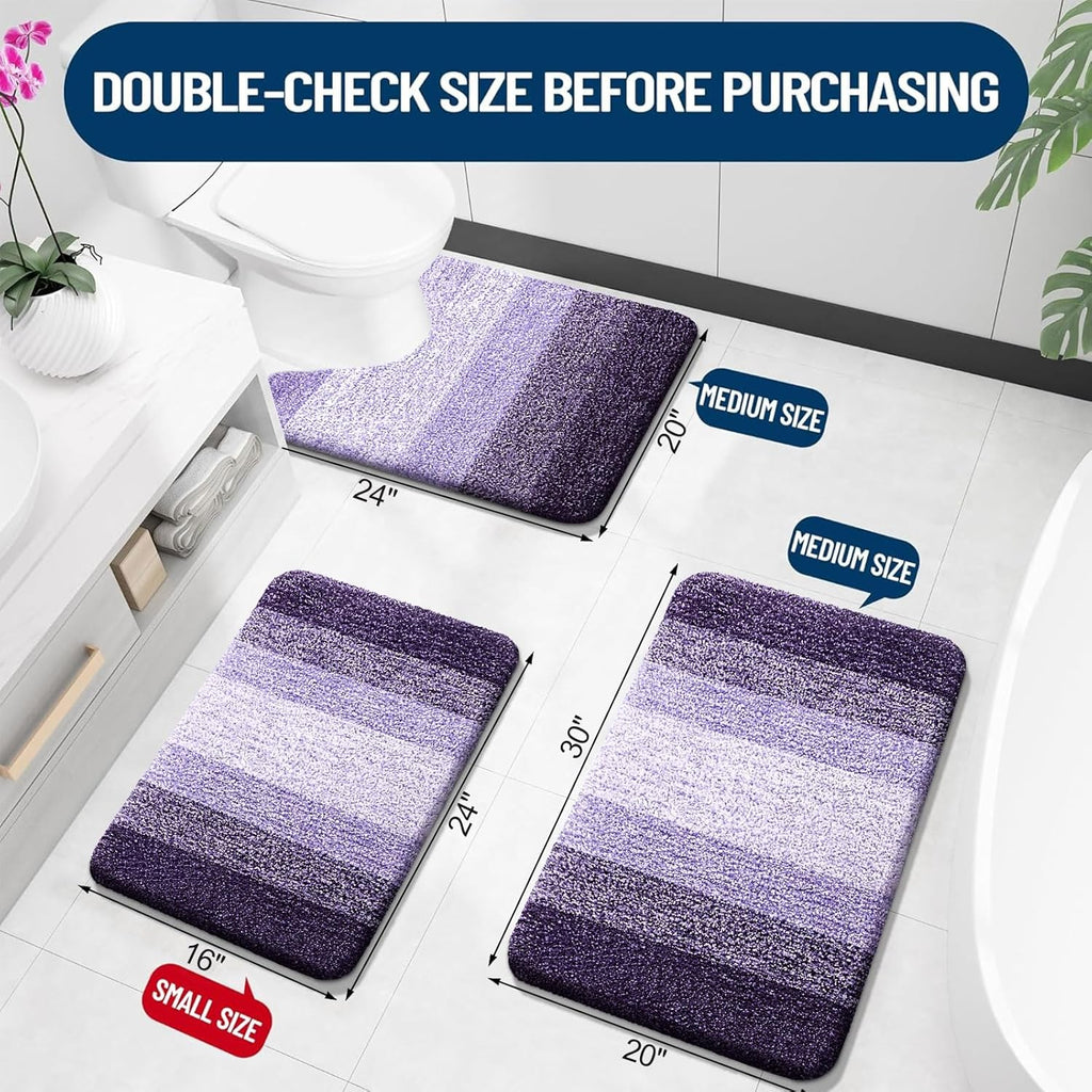 OLANLY Luxury Toilet Rugs - Extra Soft & Absorbent Microfiber Bath Mat | U-Shaped 24x20, Violet