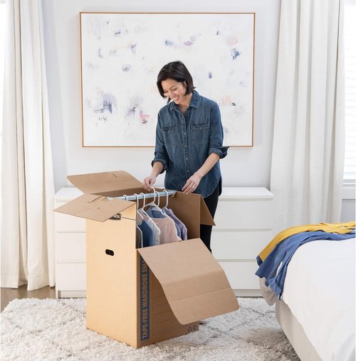 Bankers Box Tall Wardrobe Box - Tape-Free Design, 3 Pack, 24" x 24" x 40" for Easy Storage