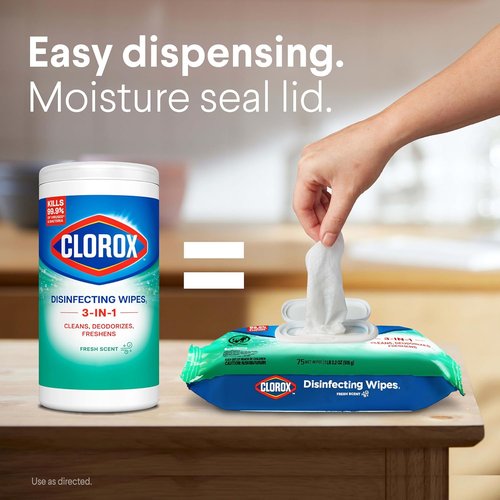 Clorox Disinfecting Wipes - Bleach-Free Fresh Scent - 75 Count, Pack of 3 for Effective Cleaning