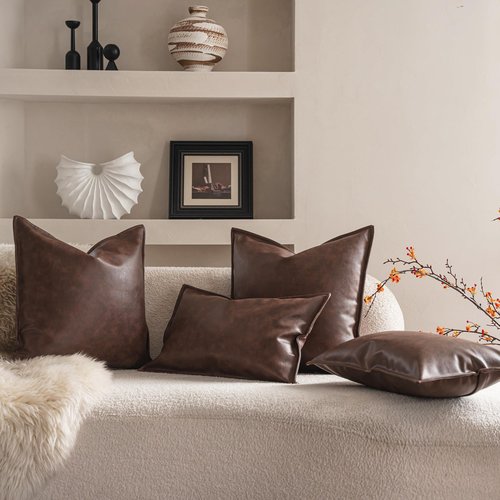 Neelvin Faux Leather Decorative Throw Pillow Covers Modern Solid 18x18 inch Set of 2 Pillowcase Cushion Case for Bed Sofa Couch
