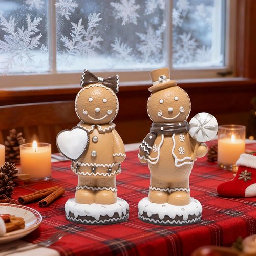 Hodao Gingerbread Couple Figurines - Cute Resin Christmas Decorations | Set of 2, 7.5" Tall Ornaments