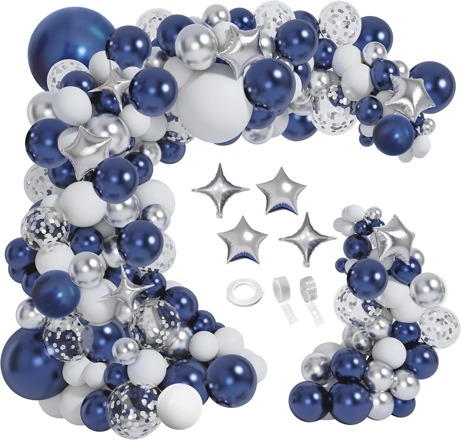 Skiennix 151-Piece Navy Blue & Silver Balloon Garland Arch Kit - Perfect for Graduation, Prom, Weddings & Parties