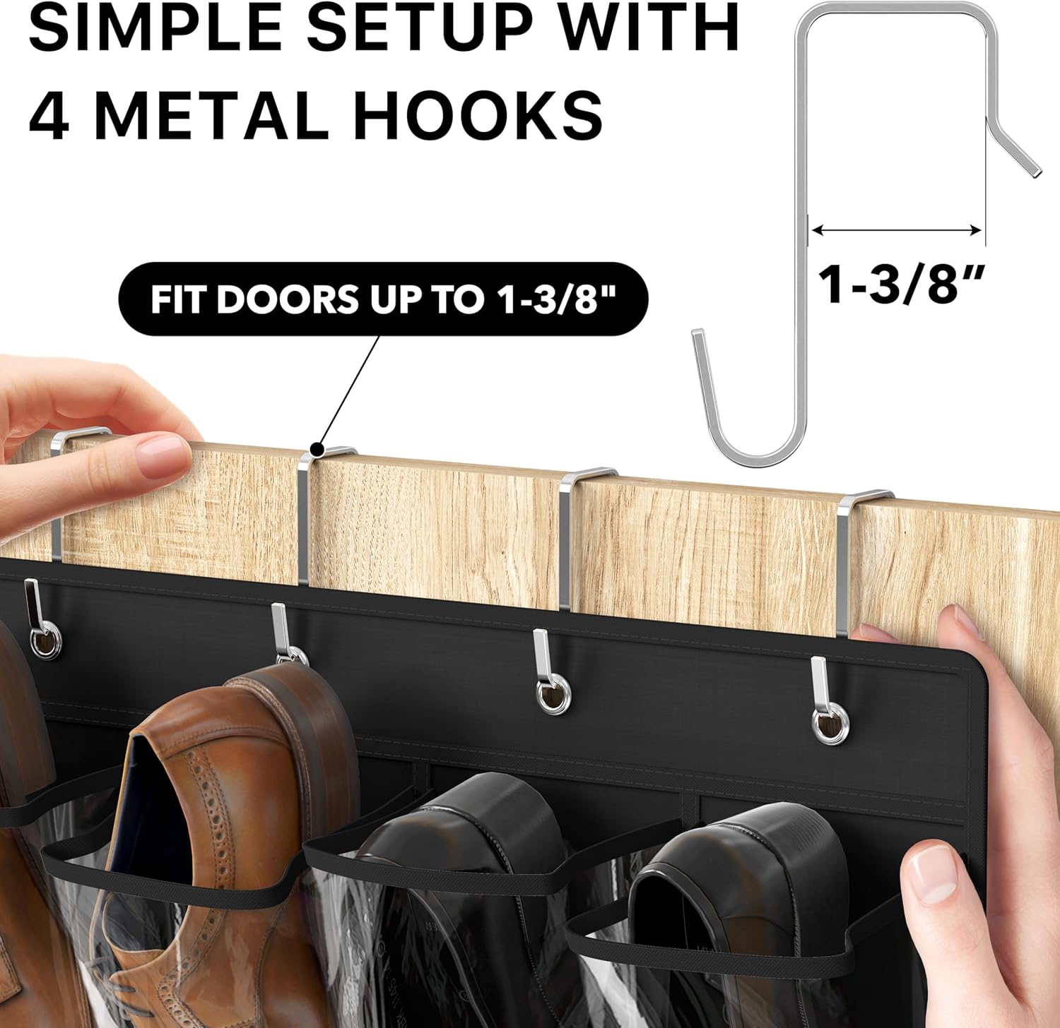 Simple Houseware 24-Pocket Over-The-Door Shoe Organizer - Large Clear Pockets, Black (56" x 22.5")