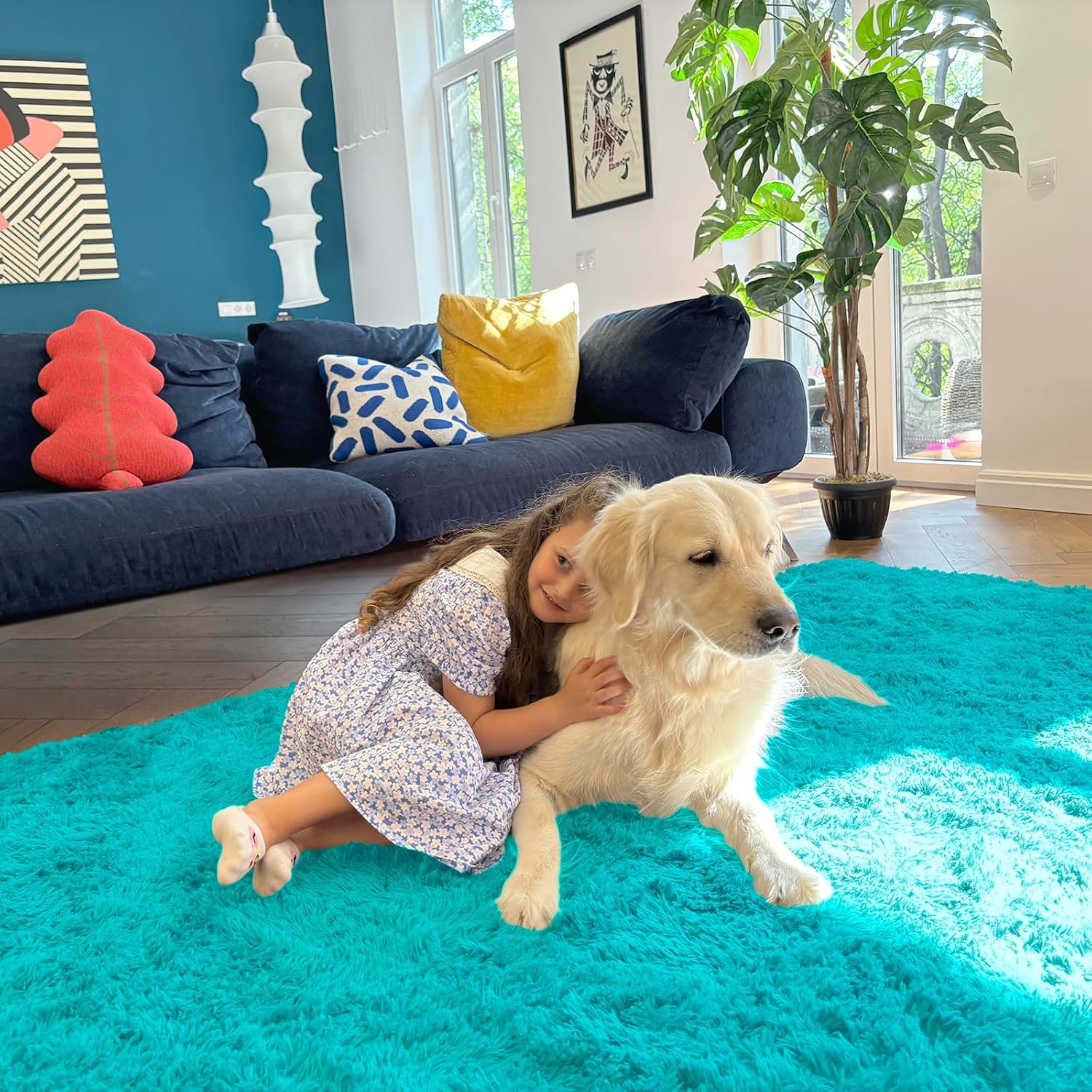 OLANLY Runner Rugs - Soft, Machine Washable Shaggy Carpet for Hallway & Bedroom | Teal Blue, 2x6 ft