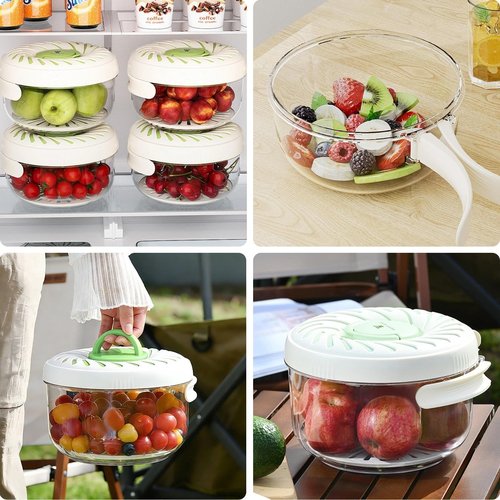 onaner 2 Pcs Multipurpose Fruit Strainer Container with Lid & Ice Tray,Collapsible Handle 2-in-1 Fruit Cleaner Bowl for Kitchen Picnic,and Food Storage,Suitable for Wash Berry,Vegetables