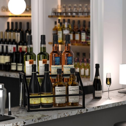 Homedawn Coffee Syrup Rack Organizer, Syrup Bottle Holder Stand for Coffee Bar, 2-Tier 8 Bottles Storage Shelves for Syrup, Wine, Dressing for Kitchen Countertop, Greige