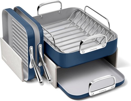 Caraway Square Cookware Set - Non-Stick Ceramic Pans for Griddling & Searing - Navy Color