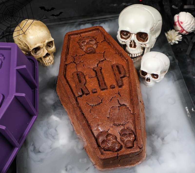 Webake Silicone Coffin Cake Pan, 12 Inch Large Tombstone Shaped Cake Mold for Baking Halloween Themed Party