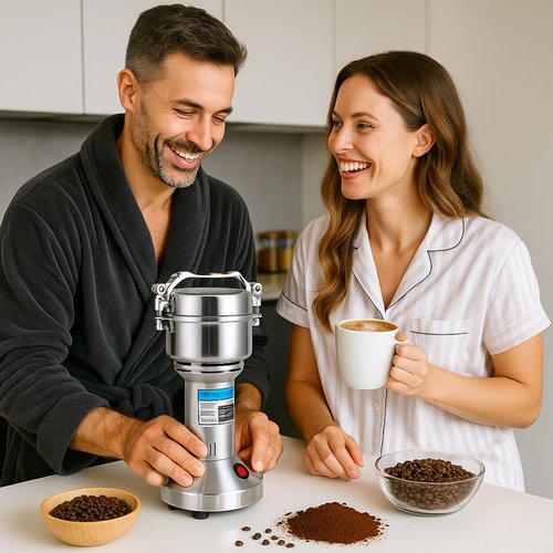 High Speed Electric Grain Mill Grinder – Silver 150g Capacity Flour Grinder with 304 Stainless Steel Blades and Accessories Compact Automatic Grain Mill for Flour Nuts Spices Coffee Herbs