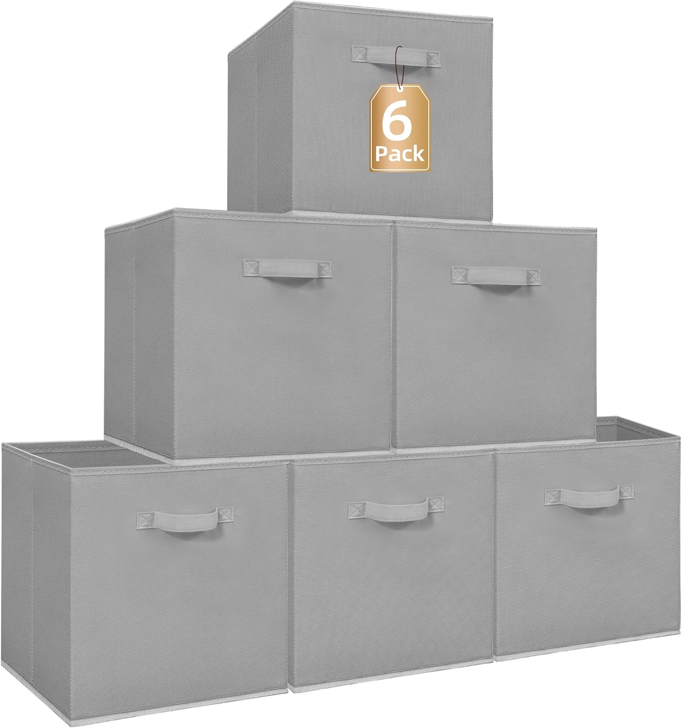 Storage Maniac Collapsible Storage Cubes - 13 Inch Fabric Bins with Handles | 6-Pack Grey for Easy Organization