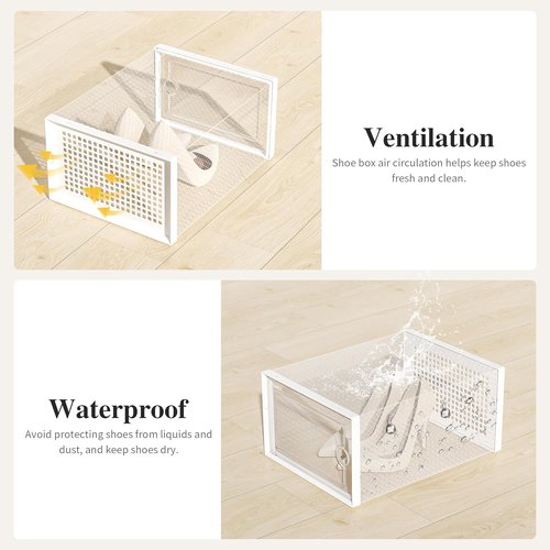 Kuject X-Large Shoe Storage Boxes - Clear Plastic Stackable 12 Pack for Sneakers & Toy Organization | White