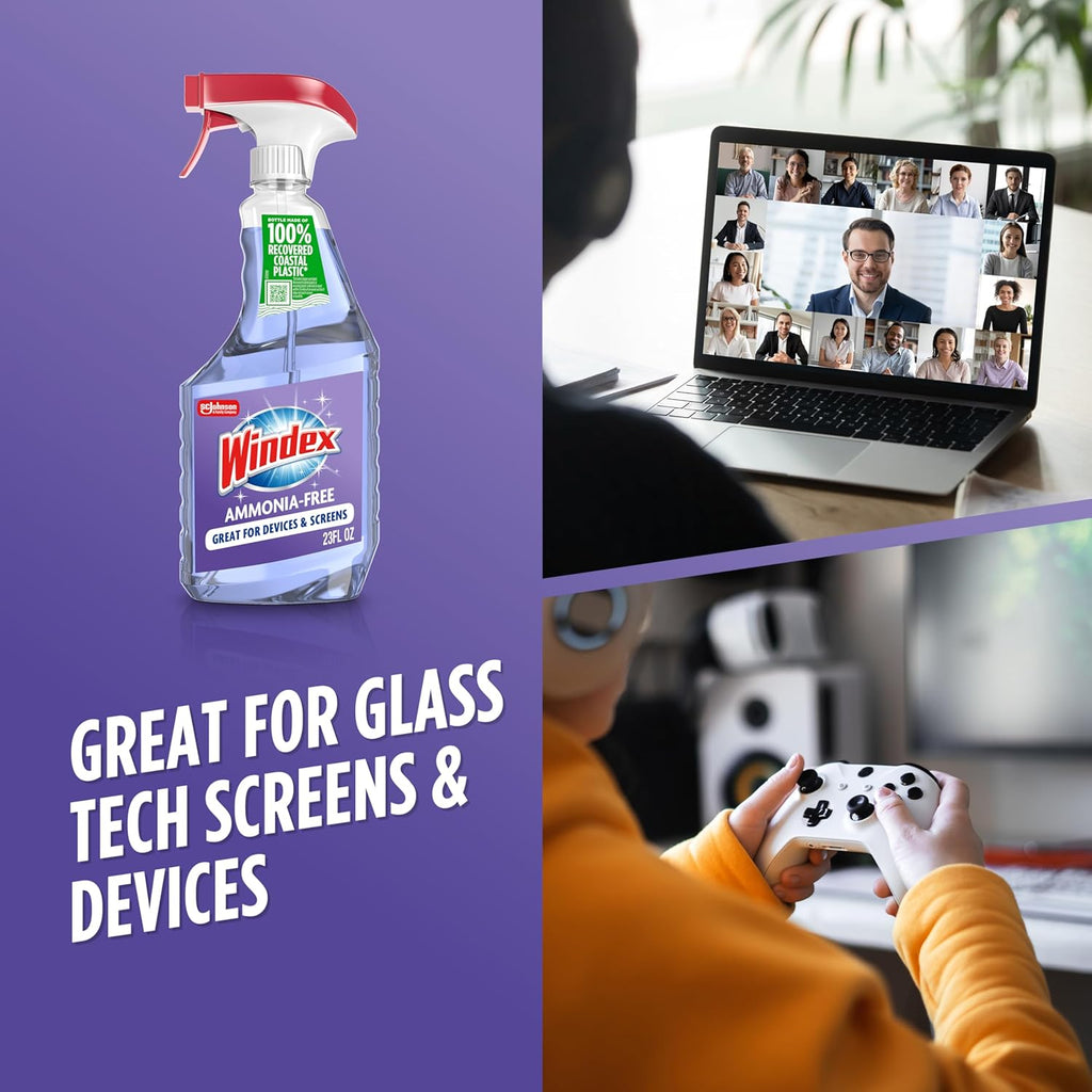 Windex Glass Cleaner Spray - Ammonia-Free Formula with Crystal Rain Scent | 23 Fl Oz Leak-Proof Bottle