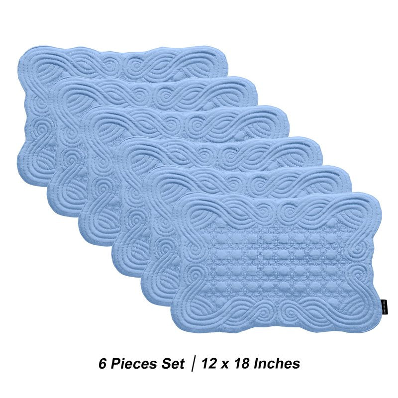Loom and Mill Quilted Table Placemats Set of 6, Natural Fabric Farmhouse Style Dining Table Mats, Double Layer & Washable for Kitchen Dinner Party Holidays All Season Everyday Use(12"x18", Blue)
