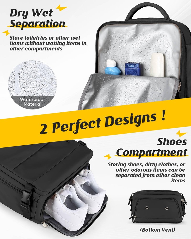 SEAFEW Vacuum Travel Backpack with Electric Pump, Waterproof Personal Item Bag, Women & Men's Anti-Theft Laptop Daypack for Work Trip Gym with Wet Bag & Shoe Compartment, Black
