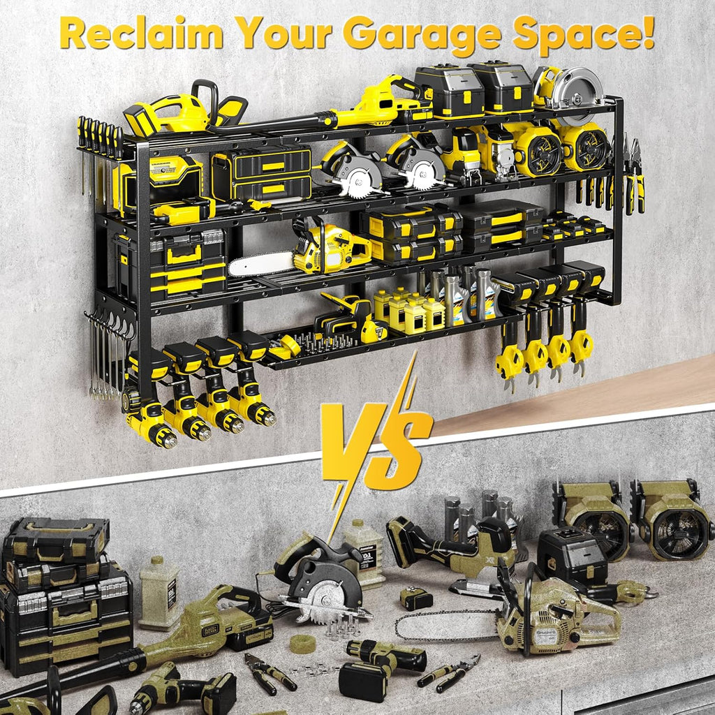 POKIPO Heavy-Duty Power Tool Organizer - Extra Large 64" Wall Mount Rack with 8 Drill Holders | 1000 lbs Capacity