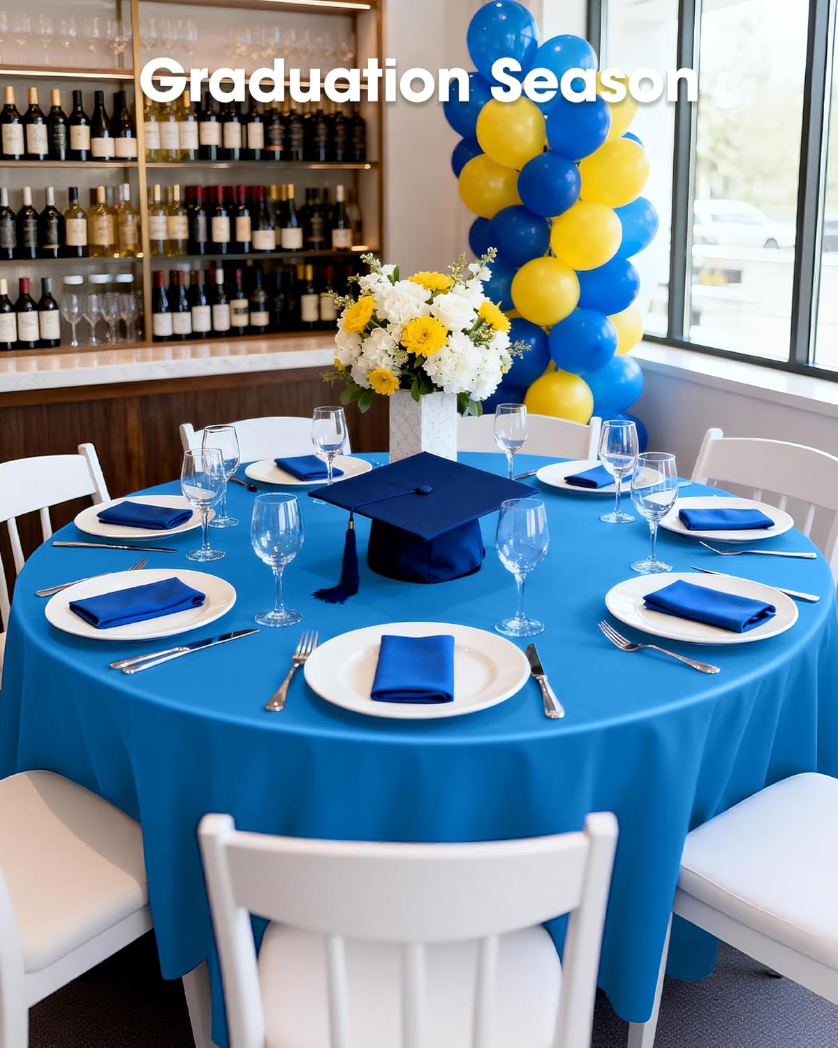 Pureegg Disposable Plastic Table Cloths - 84'' Round, Sturdy & Leakproof for Graduation, Thanksgiving, Patriotic Events | 10 Pack, Blue