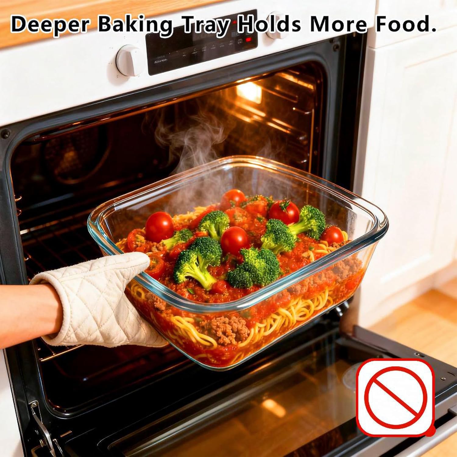 Skiennix Glass Baking Dish - 2.75Qt Square 9x9 Pan With Lid & Non-Slip Mitts | Oven Safe
