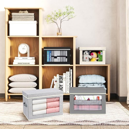 Homsorout Closet Organizers - 6 Large Fabric Storage Bins with Handles for Efficient Shelf Organization