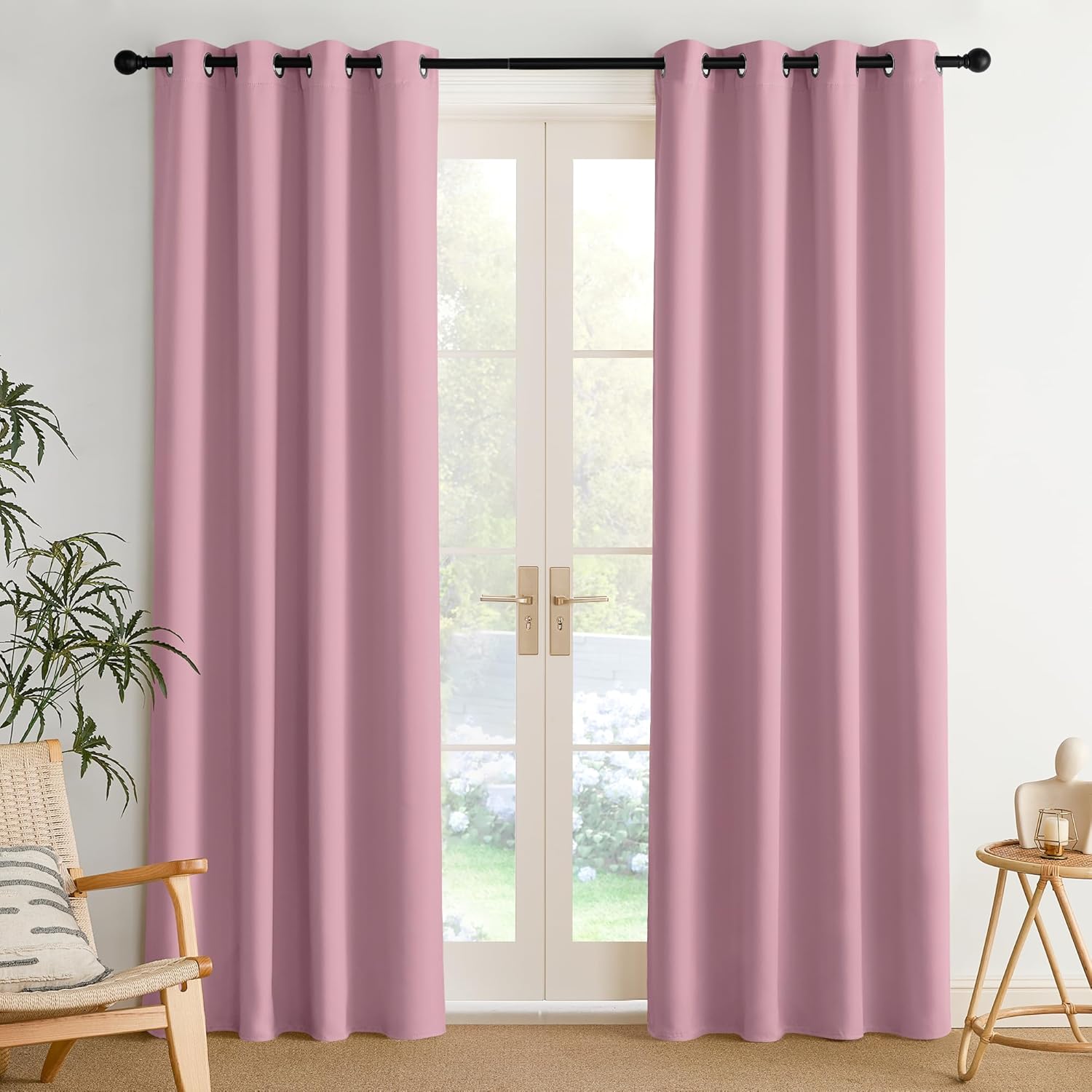 NICETOWN Room Darkening Curtains - Elegant Rouge Pink Drapery Panels, 52" x 84" Size