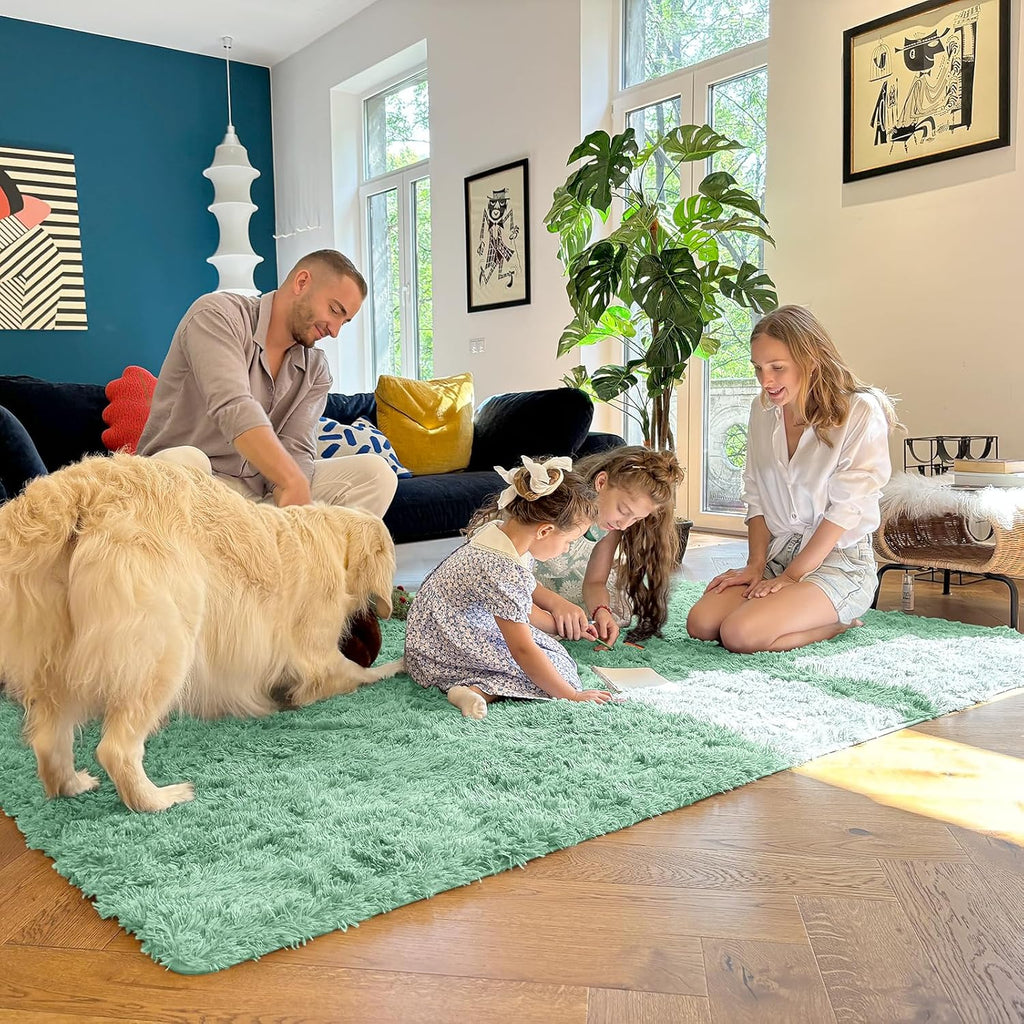 OLANLY Machine Washable 2x8 Runner Rug - Soft Fluffy Shaggy Design for Bedroom & Hallway | Mint Green