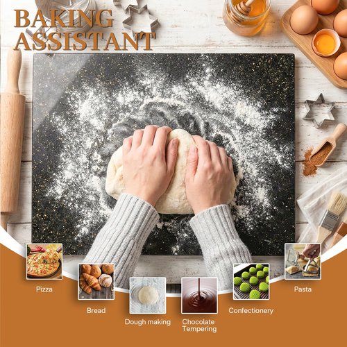 DACHUN Natural Granite Cutting Board For Kitchen,With Non-Slip Feet,For Cake Dough,Large Marble Stone Pastry Slab 16x20 Inch, Black