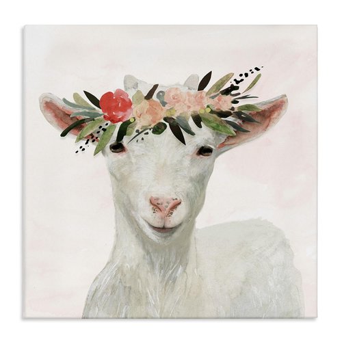 The Stupell Home Décor Collection Springtime Flower Crown Baby Goat Stretched Canvas Wall Art, 30 x 30, Multi-Color