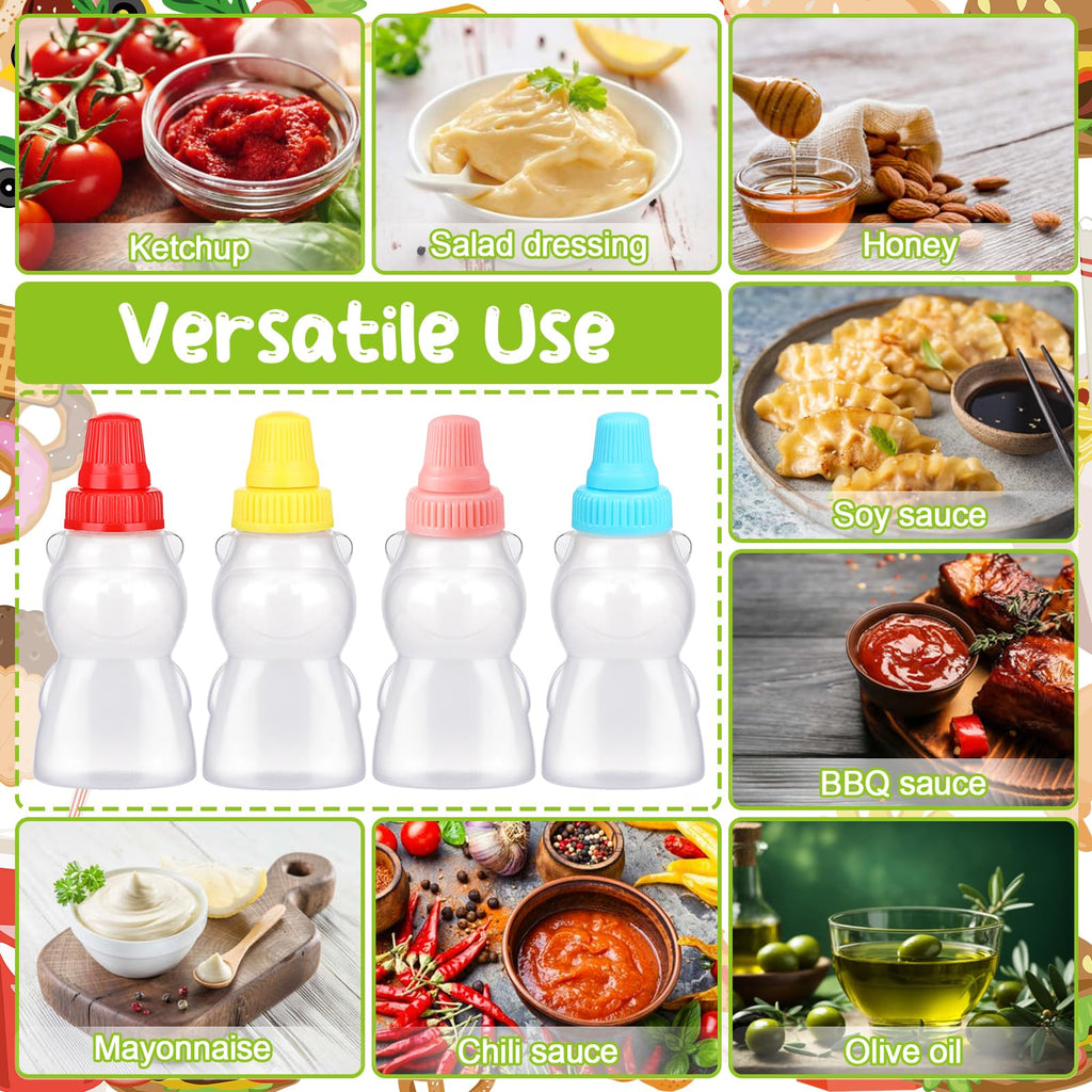 Hoemwarm 18Pcs Mini Condiment Squeeze Bottles Set,16 Pcs 25 Ml Bear Shaped Mini Ketchup Bottle for Lunch Box with Cleanbrush Funnel Accessories for Ketchup, Liquids, Sauces Syrup