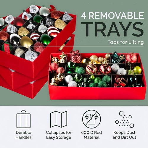 Christmas Ornament Storage Container - Large Organizer Bin with Adjustable Dividers for Up to 96 Ornaments