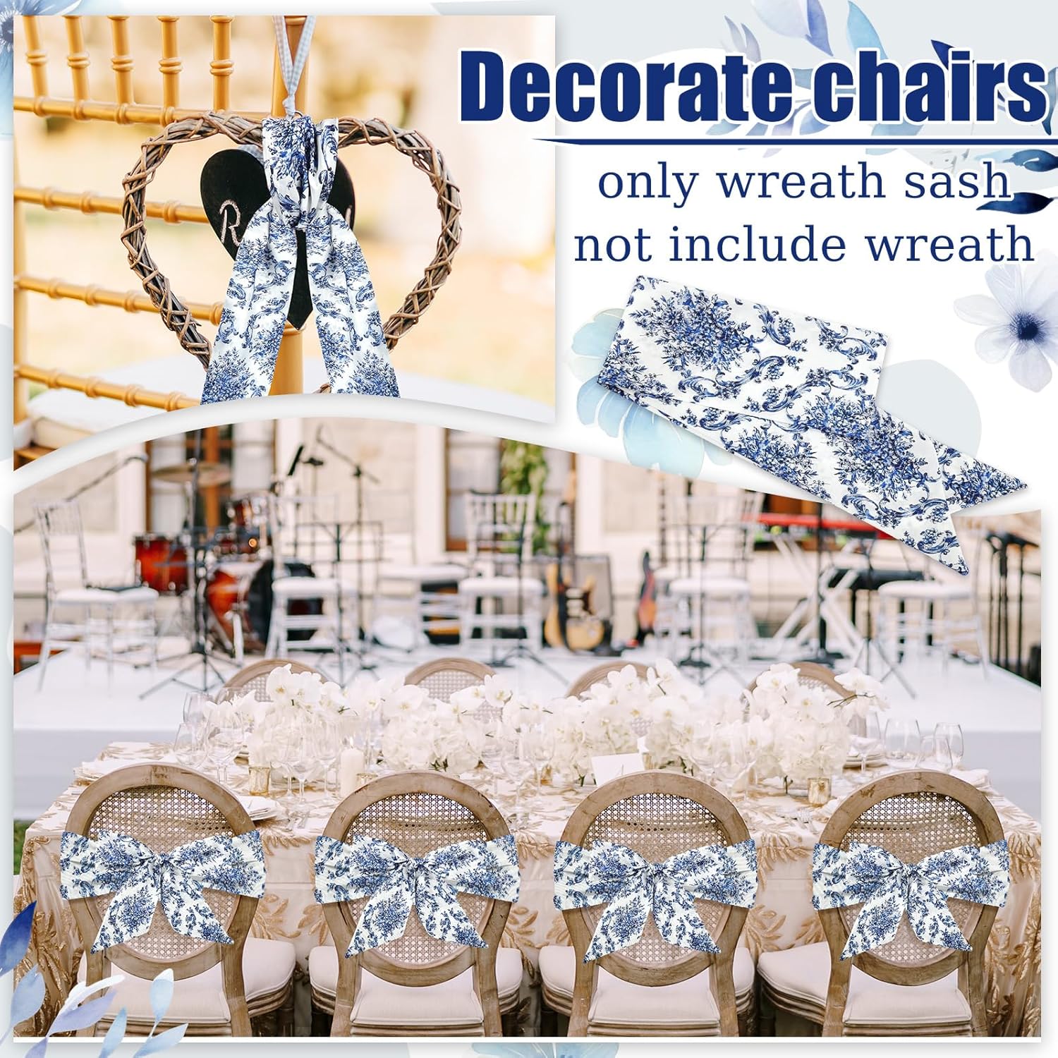 XunYee Wreath Sash Set - 6 Pcs Embroidery Monogram Decor for Indoor/Outdoor Wedding & Party | Retro Style