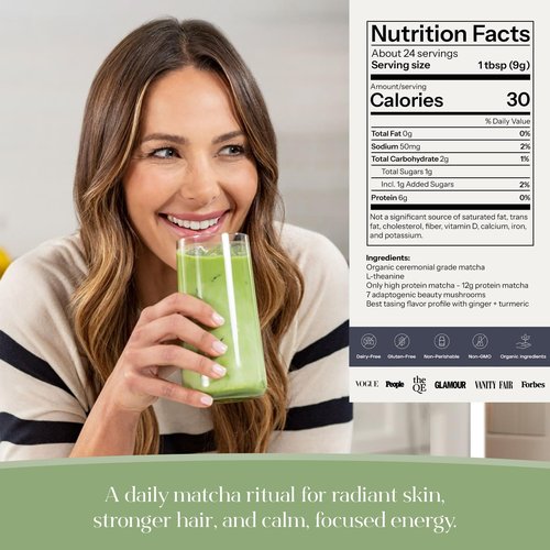 Kroma’s Beauty Matcha Latte Powder 7.18 Oz, 204g, 24 Servings – Collagen Ceremonial Grade Matcha Green Tea with Protein for Glowing Skin & Hair Support w/ Bovine Collagen, Ginger & Turmeric - Premium Matcha Powder w/ Adaptogenic Mushrooms