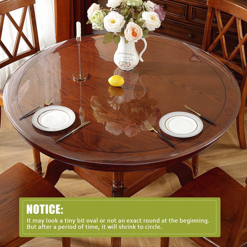 OstepDecor Clear Round Table Protector 60 Inch Thick Clear Table Cover Protector Round, Plastic Waterproof PVC Tablecloth, Vinyl Circle Table Top Protector for Dining Room, Coffee Tabletop