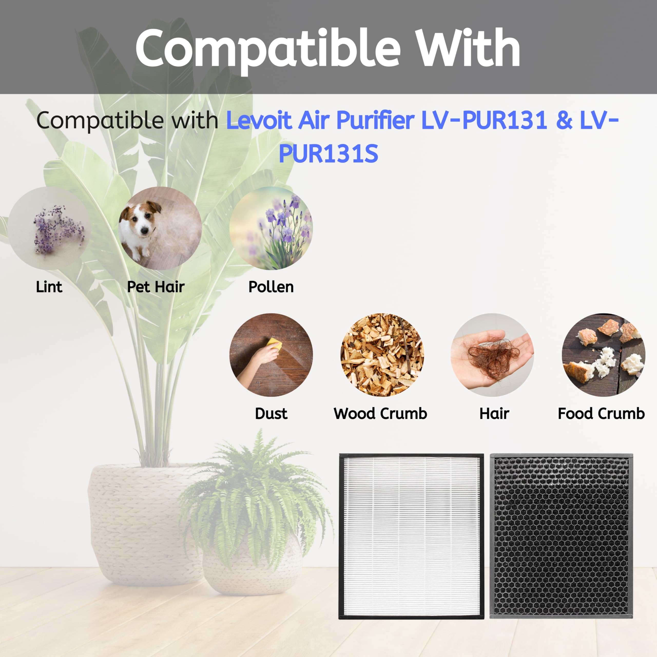 Nispira HEPA Air Filter Plus Carbon Pre Filter Replacement Compatible with Levoit Air Purifier LV-PUR131, 4 Packs