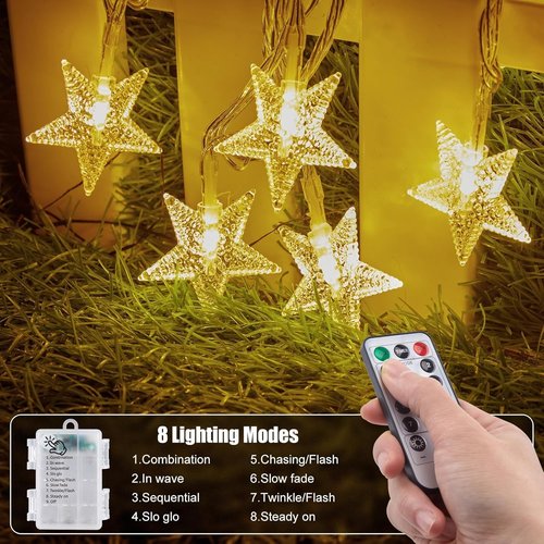 Brightown Star String Lights - 33ft 100 LED Battery Operated Fairy Lights with Remote | Warm White for Indoor/Outdoor Decor
