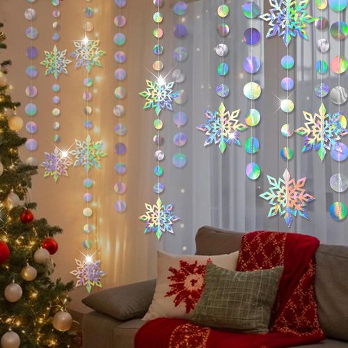 Cheerland Iridescent Snowflake Garland - Holographic Winter Wonderland Decorations | Perfect for Birthday, Baby Shower, Wedding