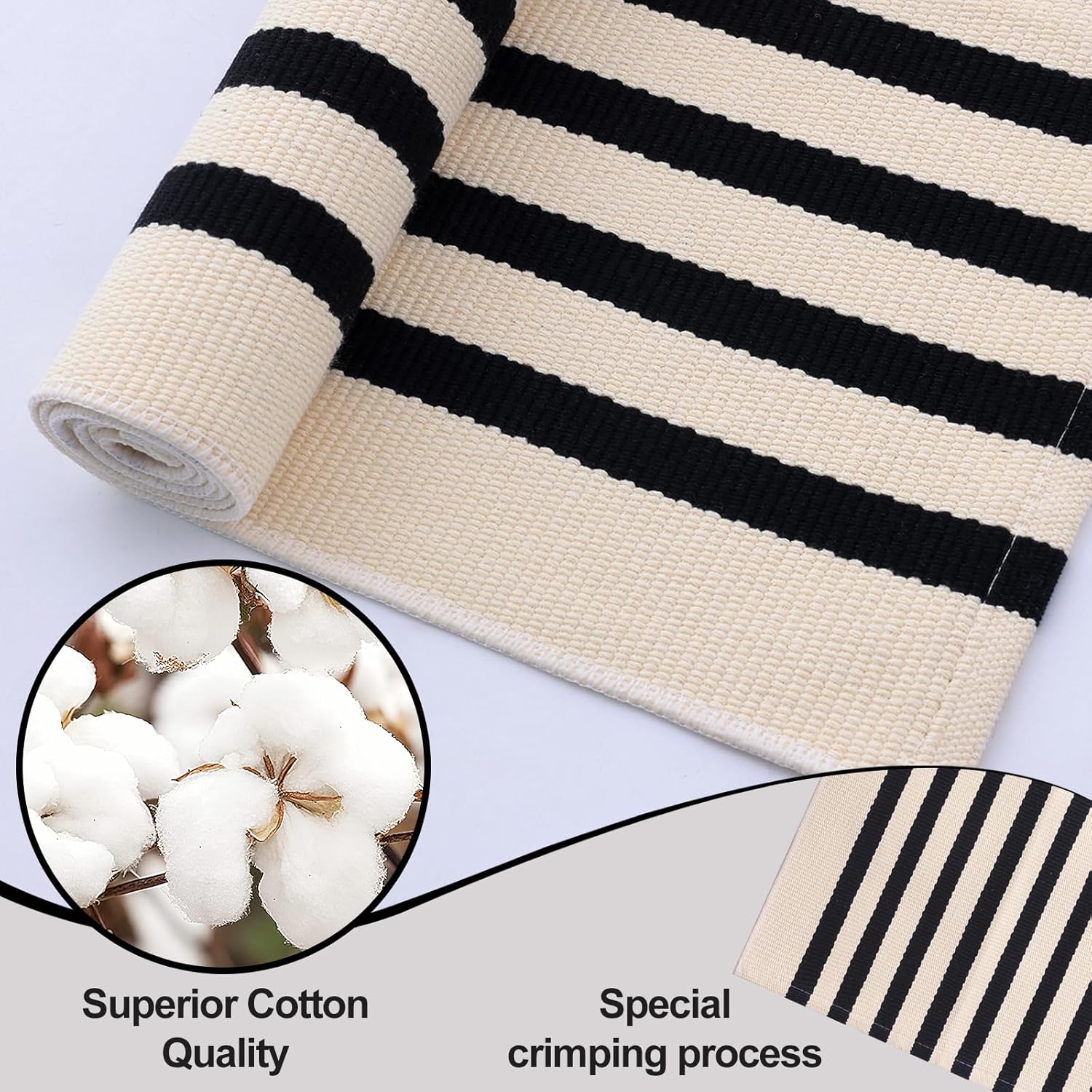 OLANLY Striped Rug - Washable Beige and Black Cotton Doormat 4' x 6' for Indoor/Outdoor Use