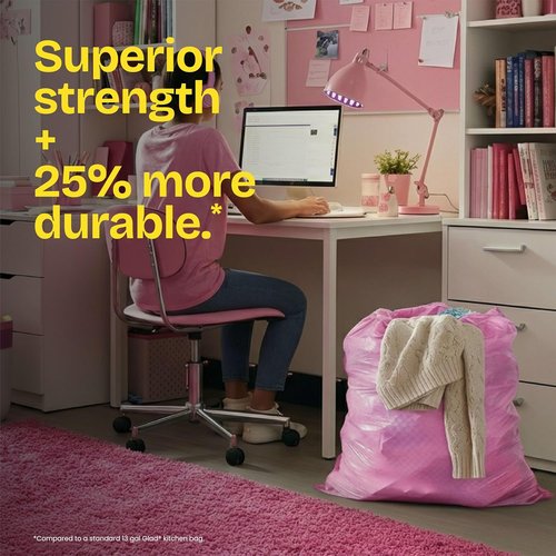 Glad Tall Kitchen Trash Bags - 13 Gallon MaxStrength Cherry Blossom Odorshield with Drawstring | 34 Count