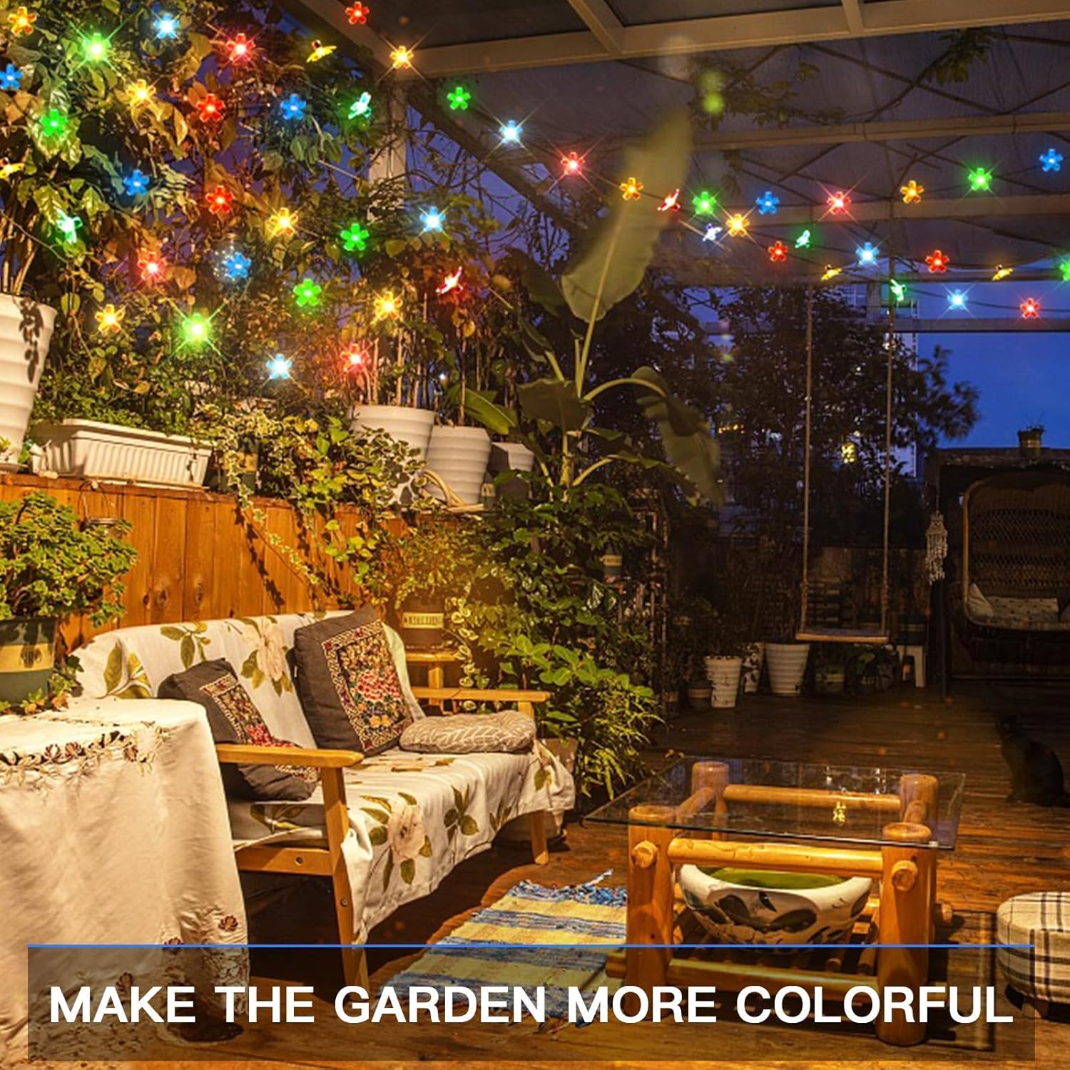 Suddus Solar String Lights - 100 LED Flower Design | 2 Pack for Garden, Patio & Christmas Decor