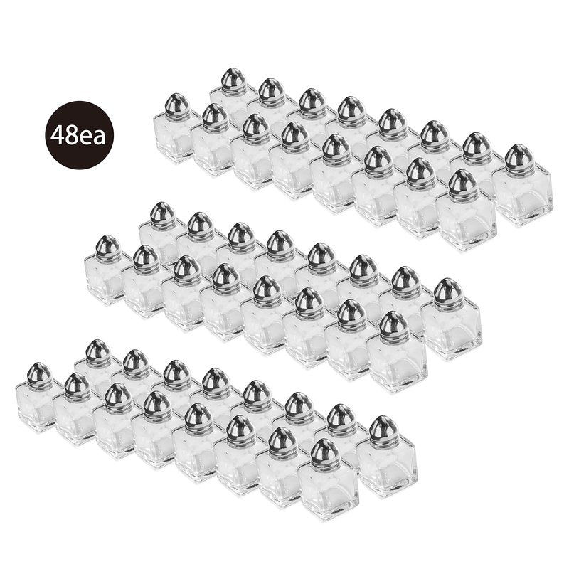 New Star Foodservice 22254 Glass Cube Mini Salt and Pepper Shaker with Stainless Steel Top, 0.5-Ounce, Set of 48