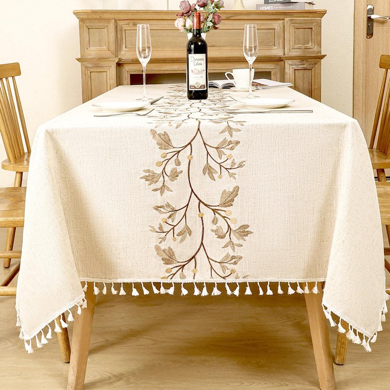 TEWENE Tablecloth, Spring Wrinkle Free Table Cloth Rectangle Farmhouse Linen Table Cover for Picnic, Party, Outdoor (55''x86''/6-8 Seats/Brown Vine)